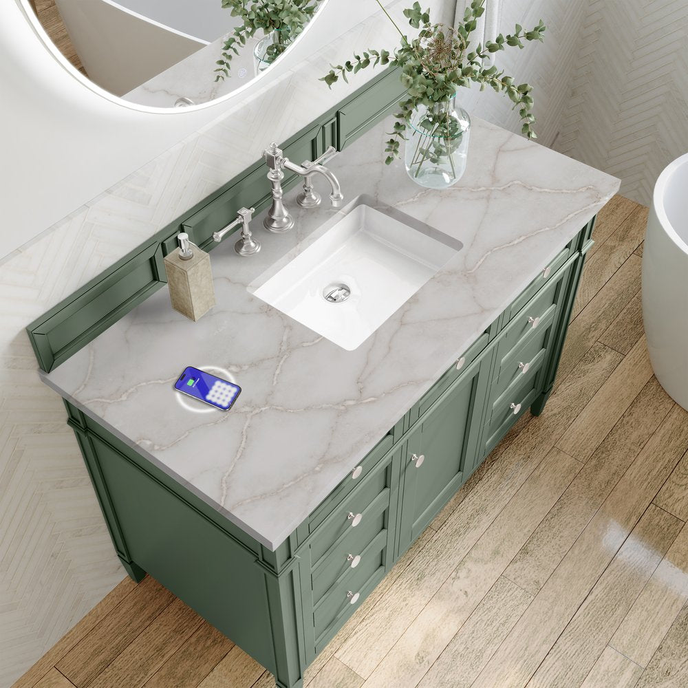 James Martin - Brittany 48" Single Vanity, Smokey Celadon w/ 3 CM Victorian Silver Top w/FreePower Wireless Charger - 650-V48-SC-FVSL view 7
