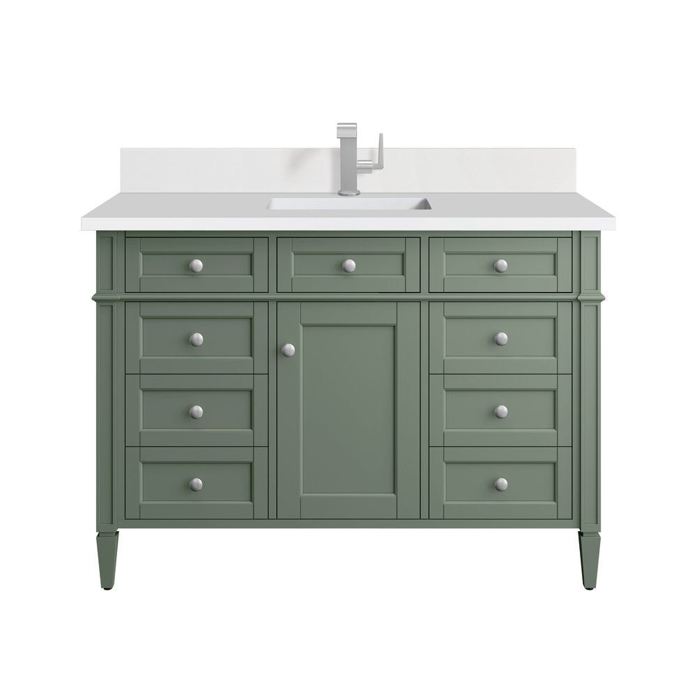 James Martin - Brittany 48" Single Vanity, Smokey Celadon w/ Single Hole 3 CM White Zeus Top & Backsplash - 650-V48-SC-1WZ view 1