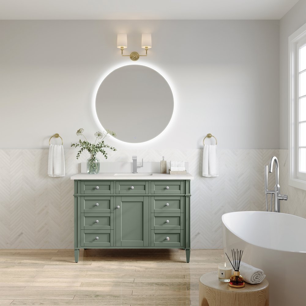 James Martin - Brittany 48" Single Vanity, Smokey Celadon w/ Single Hole 3 CM White Zeus Top & Backsplash - 650-V48-SC-1WZ view 3