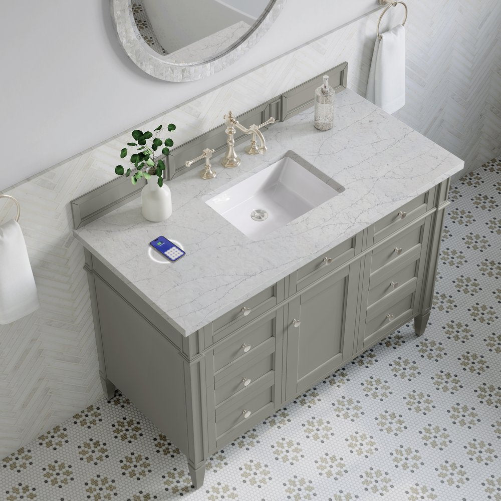 James Martin - Brittany 48" Single Vanity, Urban Gray w/ 3 CM Eternal Jasmine Pearl Silestone Top w/FreePower Wireless Charger - 650-V48-UGR-FEJP view 8