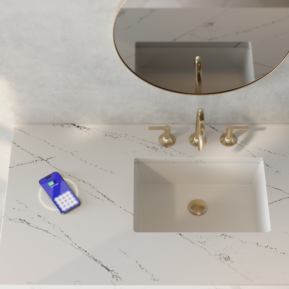 James Martin - Brittany 48" Single Vanity, Urban Gray w/ 3 CM Ethereal Noctis Silestone Top w/FreePower Wireless Charger - 650-V48-UGR-FENC view 2