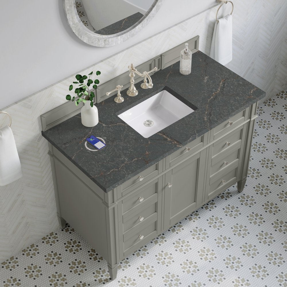 James Martin - Brittany 48" Single Vanity, Urban Gray w/ 3 CM Parisien Bleu Silestone Top w/FreePower Wireless Charger - 650-V48-UGR-FPBL view 8
