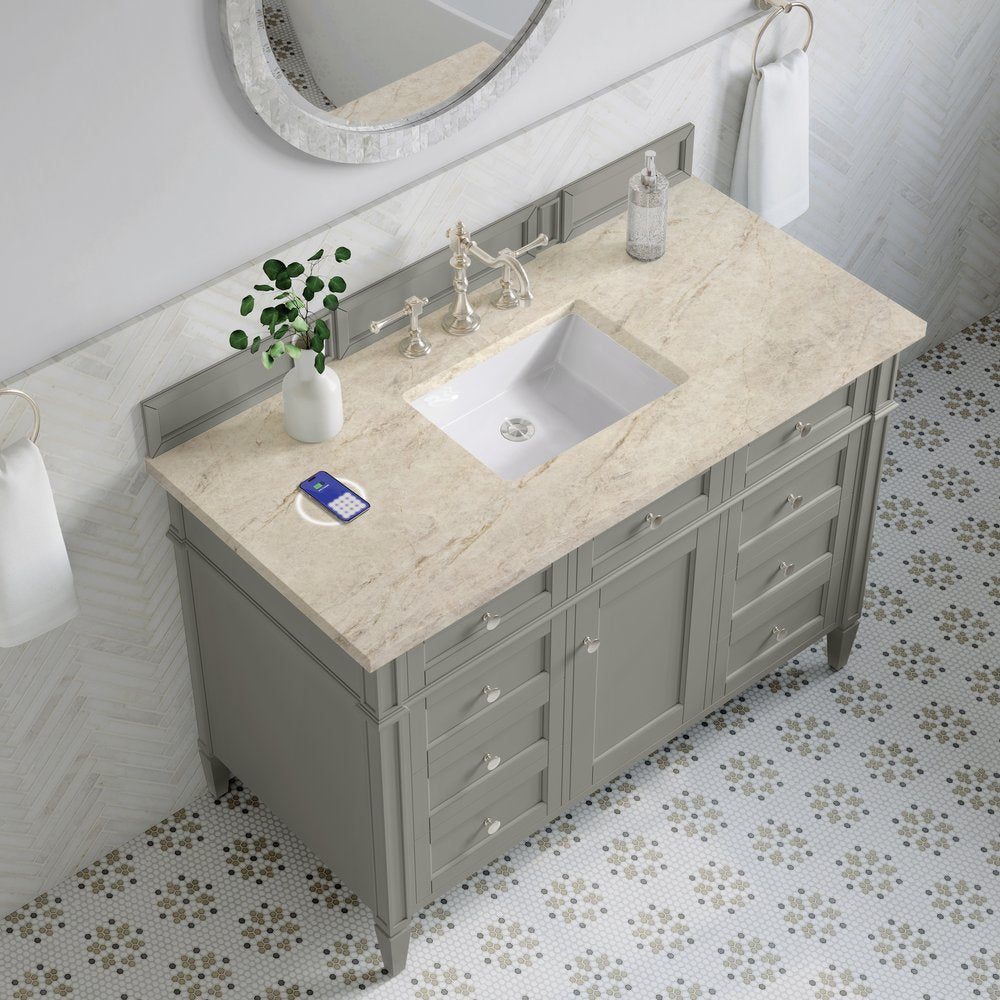 James Martin - Brittany 48" Single Vanity, Urban Gray, w/ 3 CM Tajnar Eclos Top w/FreePower Wireless Charger - 650-V48-UGR-FTJR view 6