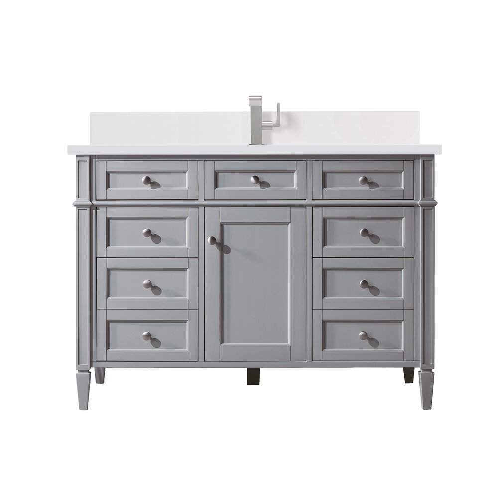 James Martin - Brittany 48" Single Vanity, Urban Gray w/ Single Hole 3 CM White Zeus Silestone Top & Backsplash - 650-V48-UGR-1WZ view 1