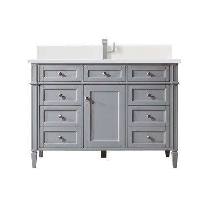 James Martin - Brittany 48" Single Vanity, Urban Gray w/ Single Hole 3 CM White Zeus Silestone Top & Backsplash - 650-V48-UGR-1WZ view 1