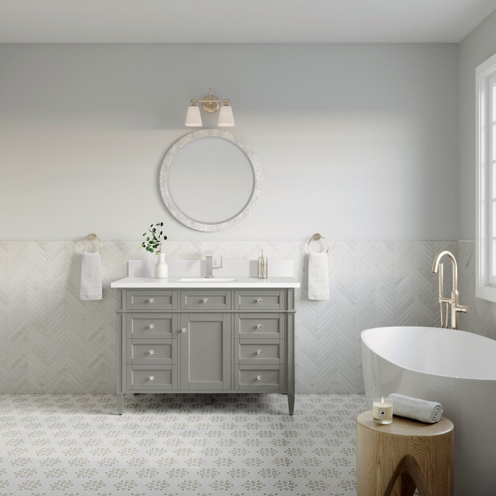 James Martin - Brittany 48" Single Vanity, Urban Gray w/ Single Hole 3 CM White Zeus Silestone Top & Backsplash - 650-V48-UGR-1WZ view 3