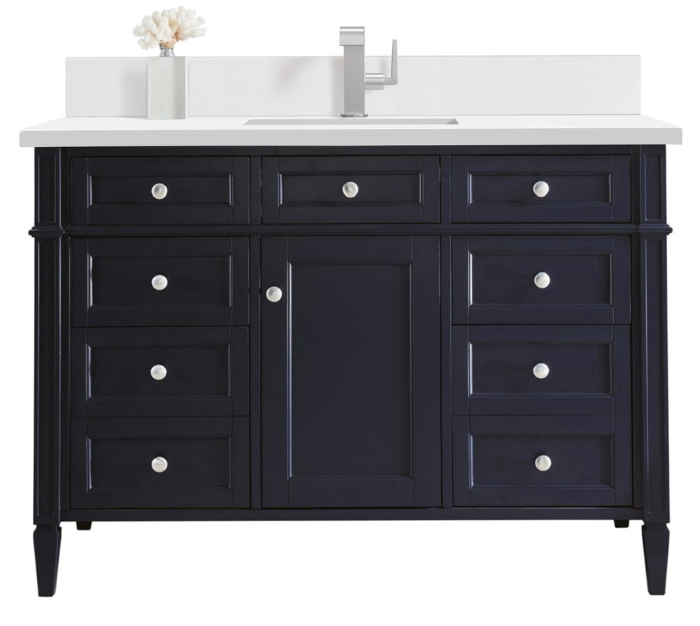 James Martin - Brittany 48" Single Vanity, Victory Bleu w/ Single Hole 3 CM White Zeus Silestone Top & Backsplash - 650-V48-VBL-1WZ view 1