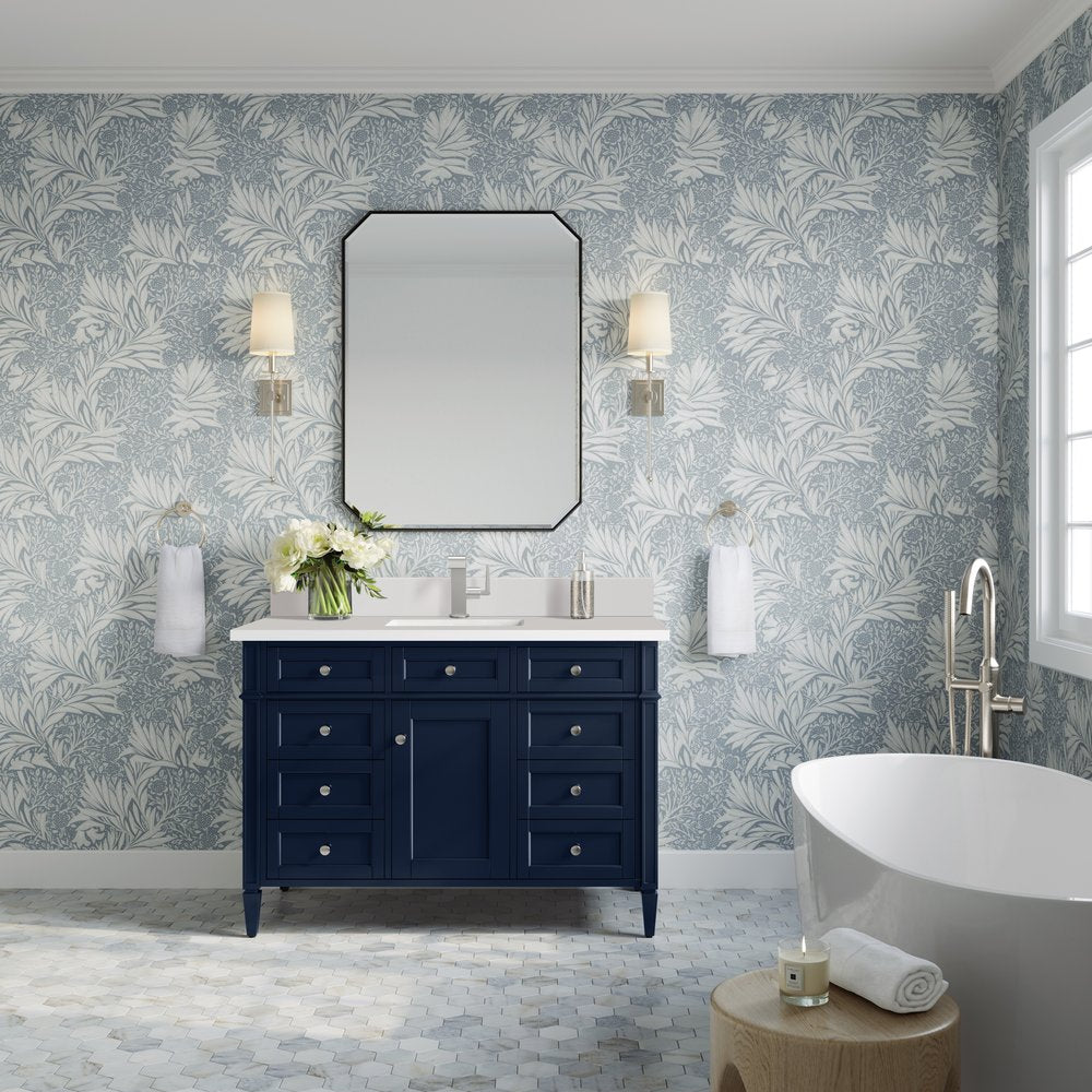 James Martin - Brittany 48" Single Vanity, Victory Bleu w/ Single Hole 3 CM White Zeus Silestone Top & Backsplash - 650-V48-VBL-1WZ view 3