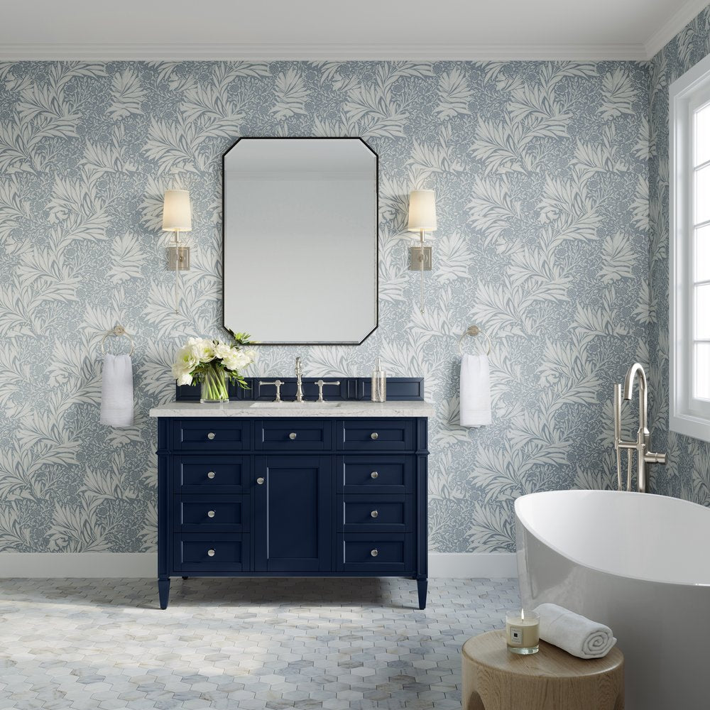 James Martin - Brittany 48" Single Vanity, Victory Blue w/ 3 CM Eternal Jasmine Pearl Silestone Top - 650-V48-VBL-3EJP view 3
