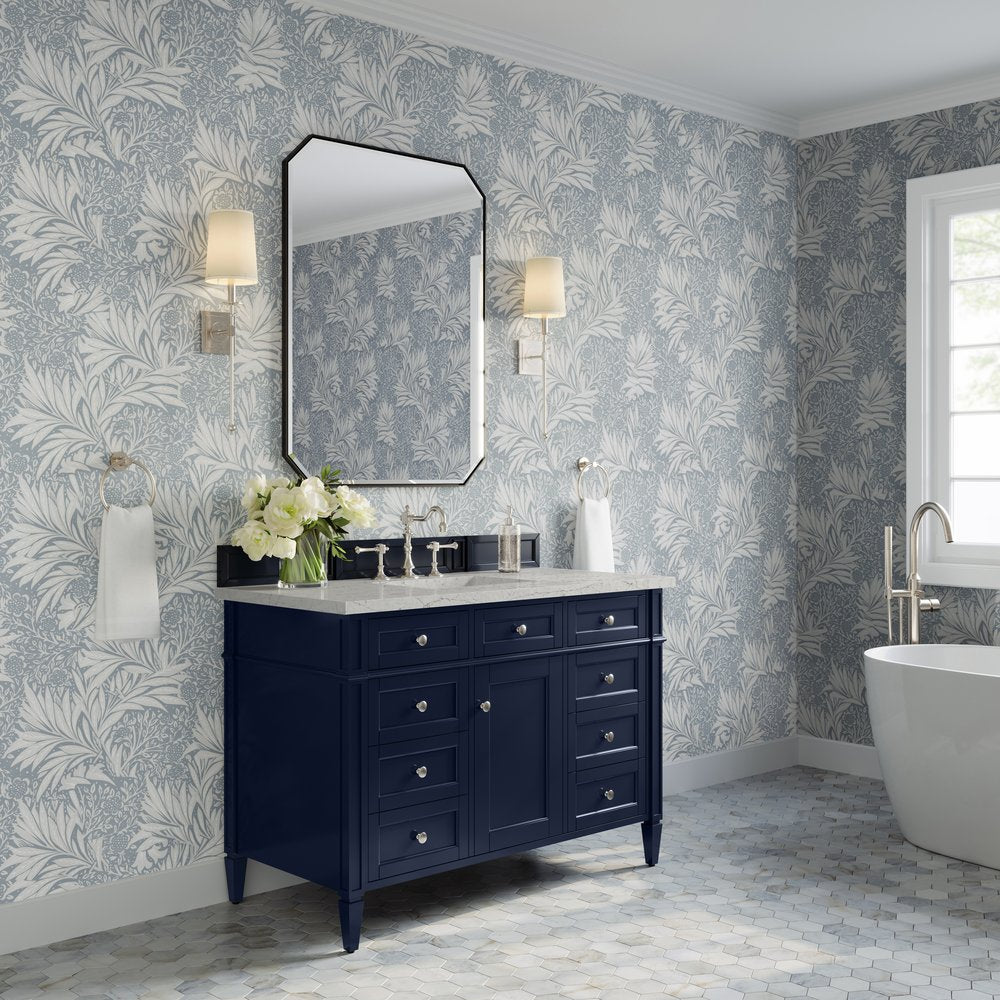 James Martin - Brittany 48" Single Vanity, Victory Blue w/ 3 CM Eternal Jasmine Pearl Silestone Top - 650-V48-VBL-3EJP view 4