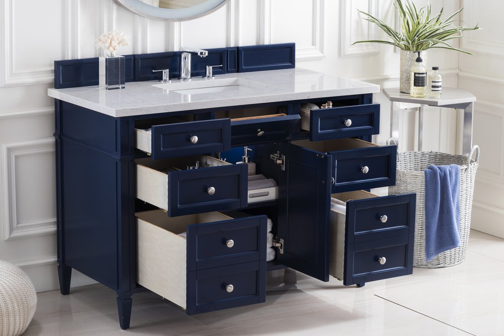 James Martin - Brittany 48" Single Vanity, Victory Blue w/ 3 CM Eternal Jasmine Pearl Silestone Top - 650-V48-VBL-3EJP view 5