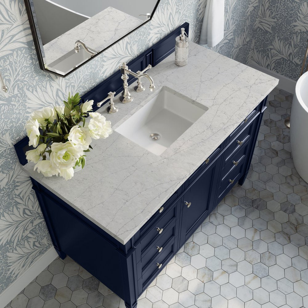 James Martin - Brittany 48" Single Vanity, Victory Blue w/ 3 CM Eternal Jasmine Pearl Silestone Top - 650-V48-VBL-3EJP view 8