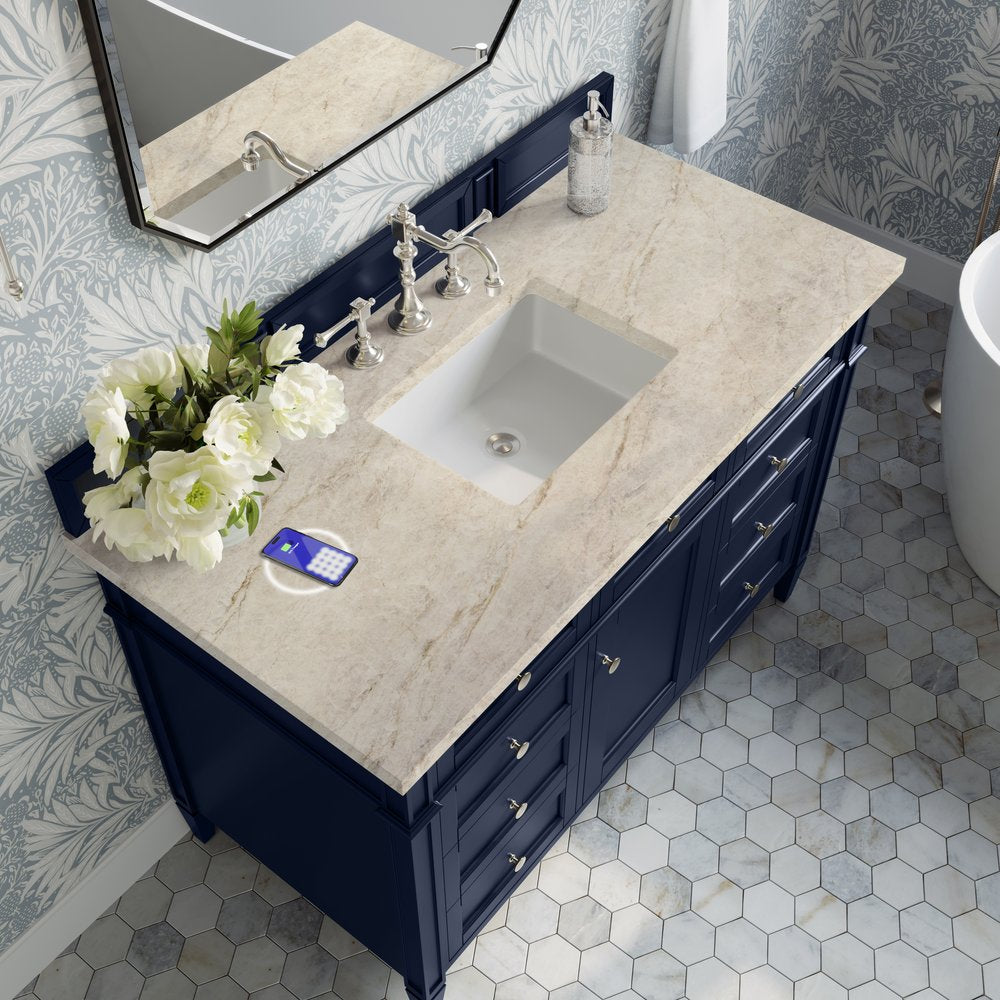 James Martin - Brittany 48" Single Vanity, Victory Blue, w/ 3 CM Tajnar Eclos Top w/FreePower Wireless Charger - 650-V48-VBL-FTJR view 6