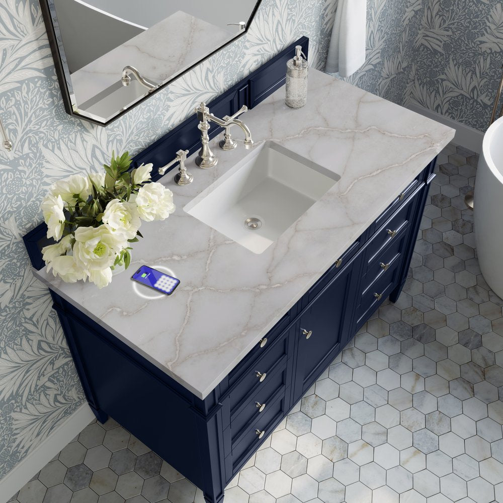 James Martin - Brittany 48" Single Vanity, Victory Blue w/ 3 CM Victorian Silver Silestone Top w/FreePower Wireless Charger - 650-V48-VBL-FVSL view 8