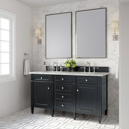 James Martin - Brittany 60" Double Vanity, Black Onyx w/ 3 CM Carrara Marble Top - 650-V60D-BKO-3CAR view 4