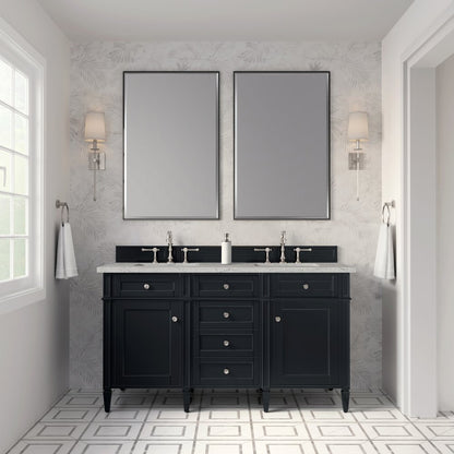 James Martin - Brittany 60" Double Vanity, Black Onyx w/ 3 CM Eternal Jasmine Pearl Silestone Top - 650-V60D-BKO-3EJP view 3