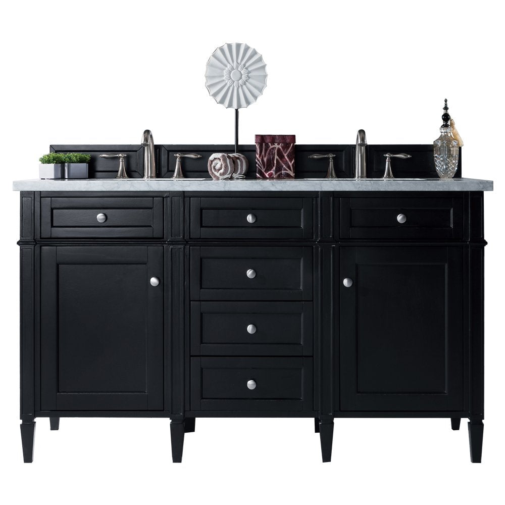 James Martin - Brittany 60" Double Vanity, Black Onyx w/ 3 CM Eternal Jasmine Pearl Silestone Top w/FreePower Wireless Charger - 650-V60D-BKO-FEJP view 1