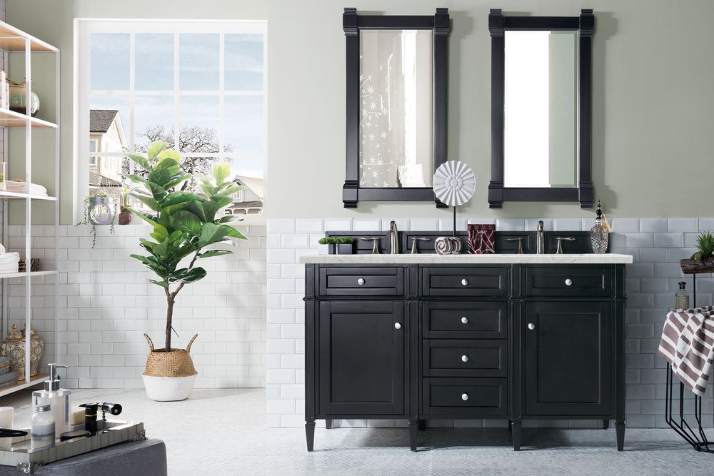 James Martin - Brittany 60" Double Vanity, Black Onyx w/ 3 CM Eternal Jasmine Pearl Silestone Top w/FreePower Wireless Charger - 650-V60D-BKO-FEJP view 4
