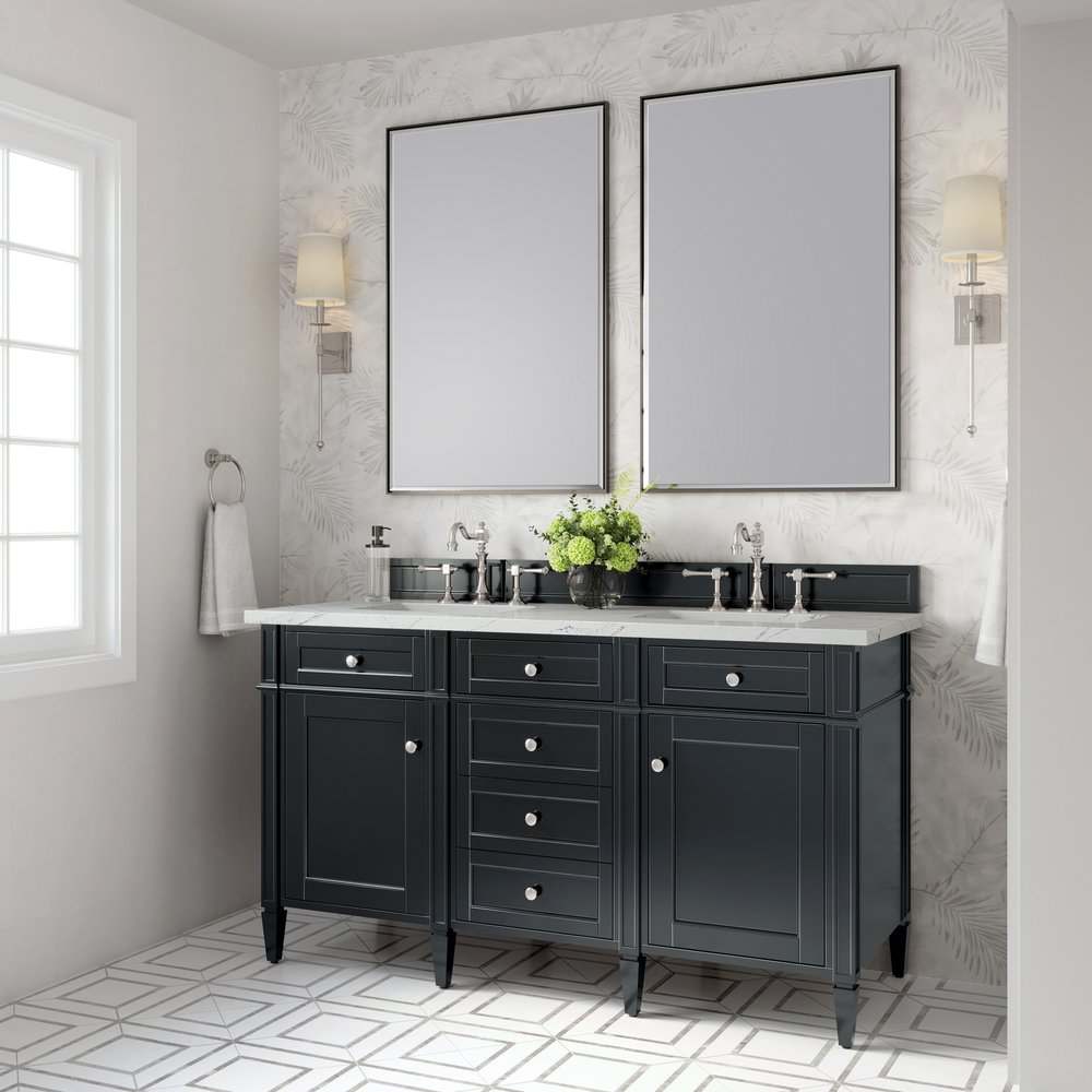 James Martin - Brittany 60" Double Vanity, Black Onyx w/ 3 CM Ethereal Noctis Silestone Top - 650-V60D-BKO-3ENC view 4