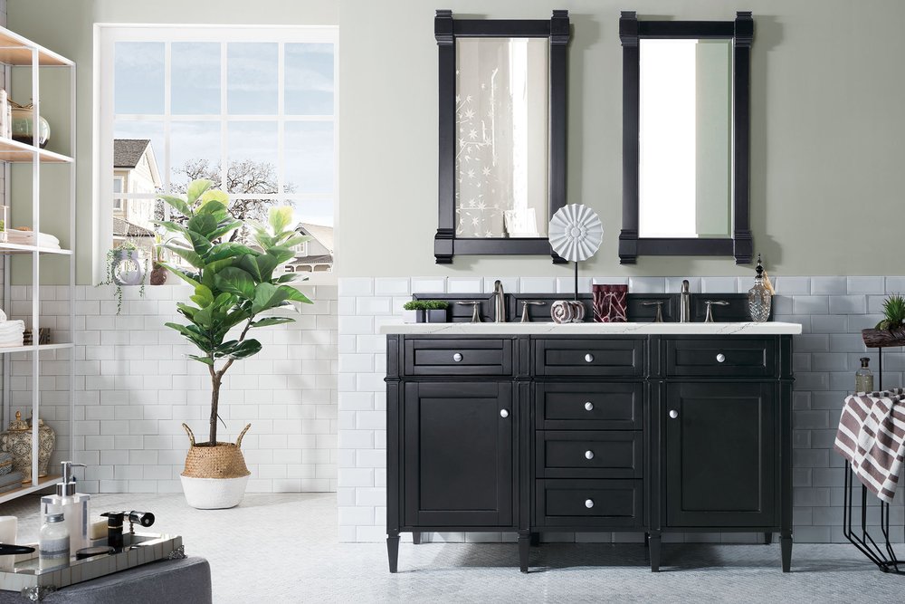 James Martin - Brittany 60" Double Vanity, Black Onyx w/ 3 CM Ethereal Noctis Silestone Top w/FreePower Wireless Charger - 650-V60D-BKO-FENC view 4