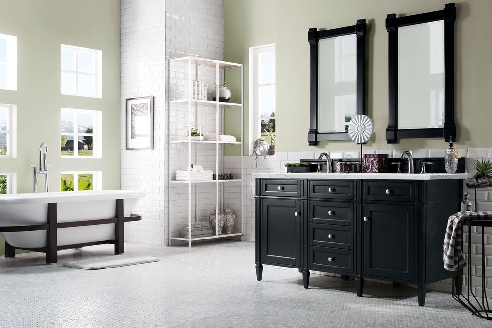 James Martin - Brittany 60" Double Vanity, Black Onyx w/ 3 CM Ethereal Noctis Silestone Top w/FreePower Wireless Charger - 650-V60D-BKO-FENC view 5