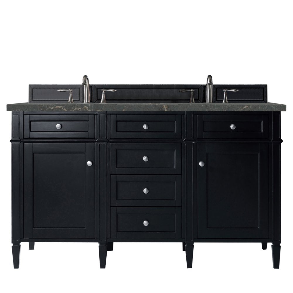 James Martin - Brittany 60" Double Vanity, Black Onyx w/ 3 CM Parisien Bleu Silestone Top - 650-V60D-BKO-3PBL view 1