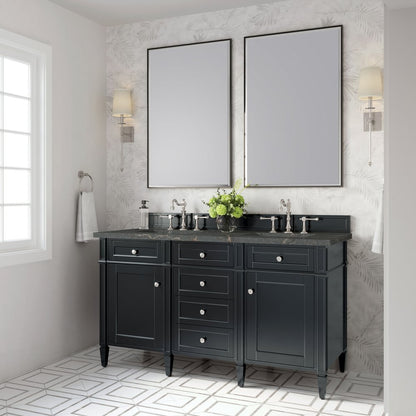 James Martin - Brittany 60" Double Vanity, Black Onyx w/ 3 CM Parisien Bleu Silestone Top - 650-V60D-BKO-3PBL view 4