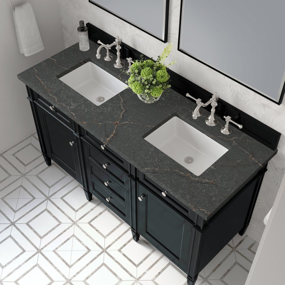 James Martin - Brittany 60" Double Vanity, Black Onyx w/ 3 CM Parisien Bleu Silestone Top - 650-V60D-BKO-3PBL view 7