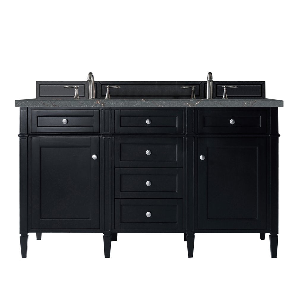 James Martin - Brittany 60" Double Vanity, Black Onyx w/ 3 CM Parisien Bleu Silestone Top w/FreePower Wireless Charger - 650-V60D-BKO-FPBL view 1