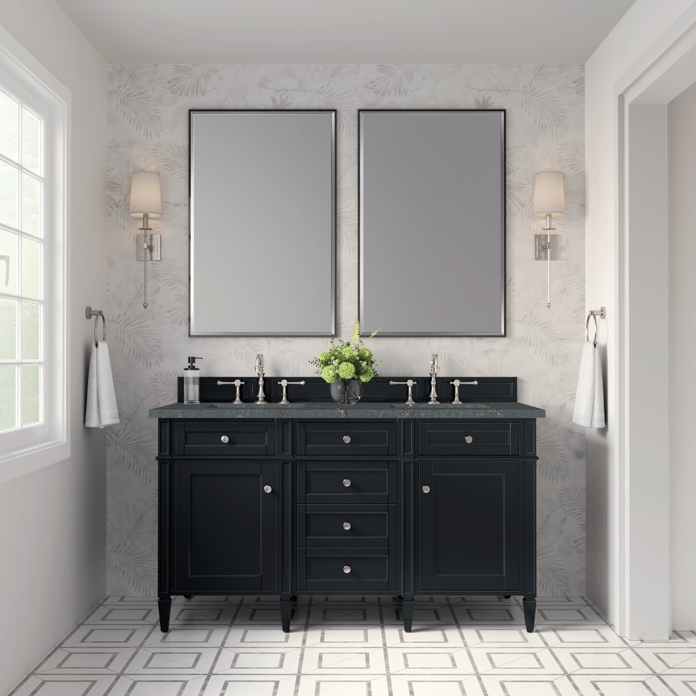 James Martin - Brittany 60" Double Vanity, Black Onyx w/ 3 CM Parisien Bleu Silestone Top w/FreePower Wireless Charger - 650-V60D-BKO-FPBL view 4