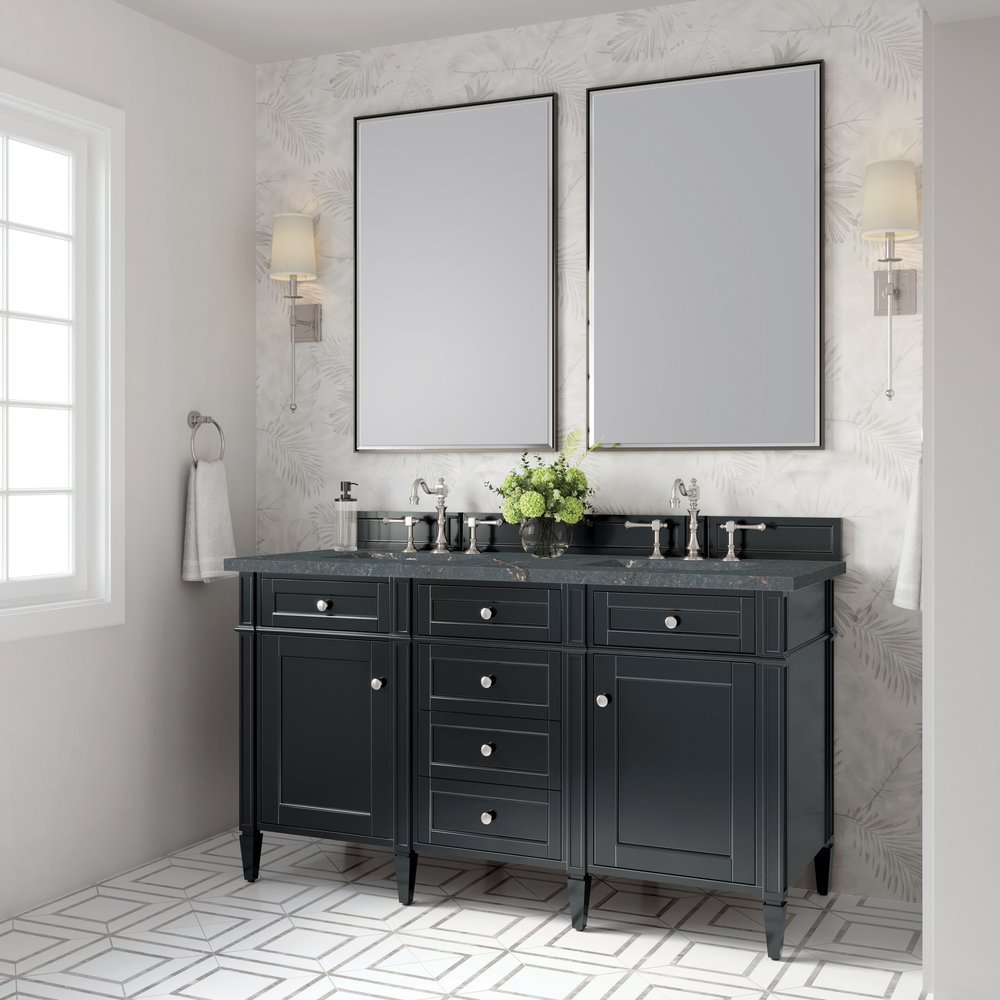 James Martin - Brittany 60" Double Vanity, Black Onyx w/ 3 CM Parisien Bleu Silestone Top w/FreePower Wireless Charger - 650-V60D-BKO-FPBL view 5