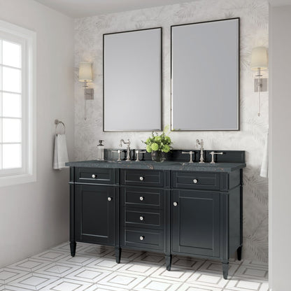 James Martin - Brittany 60" Double Vanity, Black Onyx w/ 3 CM Parisien Bleu Silestone Top w/FreePower Wireless Charger - 650-V60D-BKO-FPBL view 5