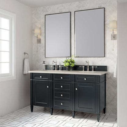 James Martin - Brittany 60" Double Vanity, Black Onyx, w/ 3 CM Siberian Silestone Top w/FreePower Wireless Charger - 650-V60D-BKO-FSFR view 4