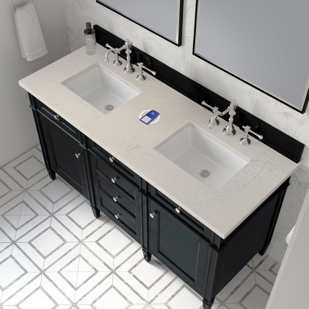 James Martin - Brittany 60" Double Vanity, Black Onyx, w/ 3 CM Siberian Silestone Top w/FreePower Wireless Charger - 650-V60D-BKO-FSFR view 6