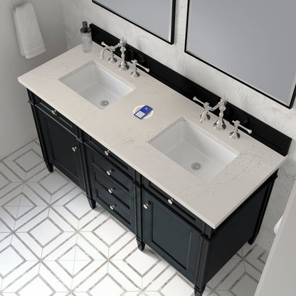 James Martin - Brittany 60" Double Vanity, Black Onyx, w/ 3 CM Siberian Silestone Top w/FreePower Wireless Charger - 650-V60D-BKO-FSFR view 6