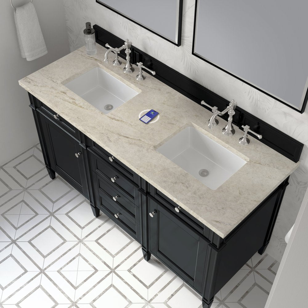 James Martin - Brittany 60" Double Vanity, Black Onyx, w/ 3 CM Tajnar Eclos Top w/FreePower Wireless Charger - 650-V60D-BKO-FTJR view 6