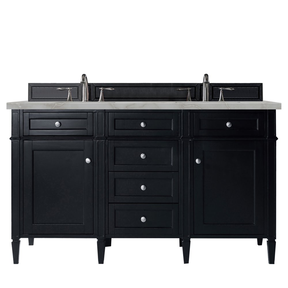 James Martin - Brittany 60" Double Vanity, Black Onyx w/ 3 CM Victorian Silver Silestone Top - 650-V60D-BKO-3VSL view 1