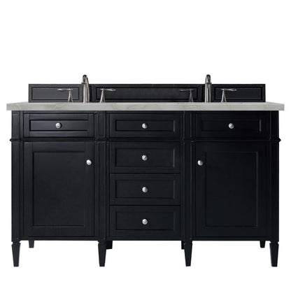 James Martin - Brittany 60" Double Vanity, Black Onyx w/ 3 CM Victorian Silver Silestone Top - 650-V60D-BKO-3VSL view 1