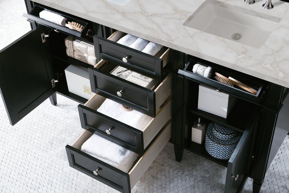 James Martin - Brittany 60" Double Vanity, Black Onyx w/ 3 CM Victorian Silver Silestone Top - 650-V60D-BKO-3VSL view 5