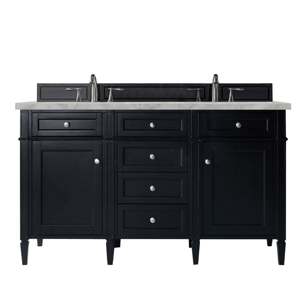 James Martin - Brittany 60" Double Vanity, Black Onyx w/ 3 CM Victorian Silver Silestone Top w/FreePower Wireless Charger - 650-V60D-BKO-FVSL view 1
