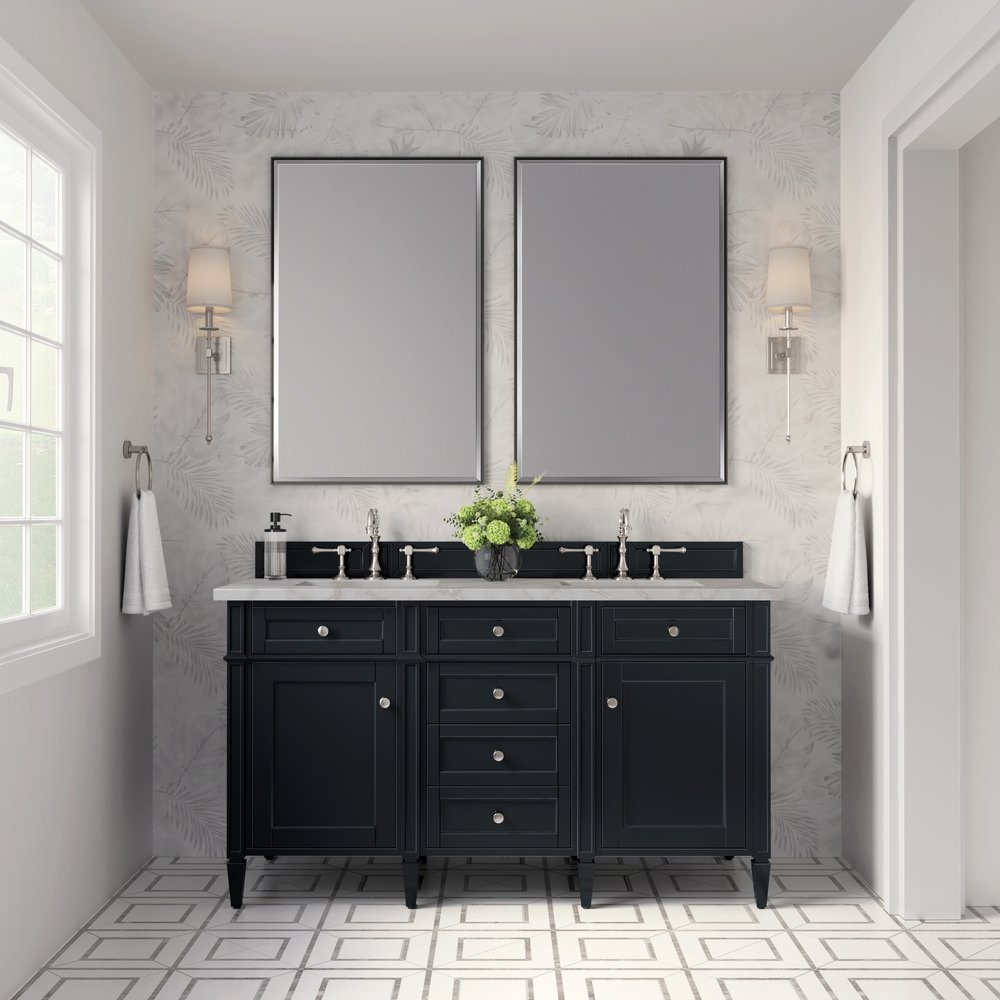 James Martin - Brittany 60" Double Vanity, Black Onyx w/ 3 CM Victorian Silver Silestone Top w/FreePower Wireless Charger - 650-V60D-BKO-FVSL view 4