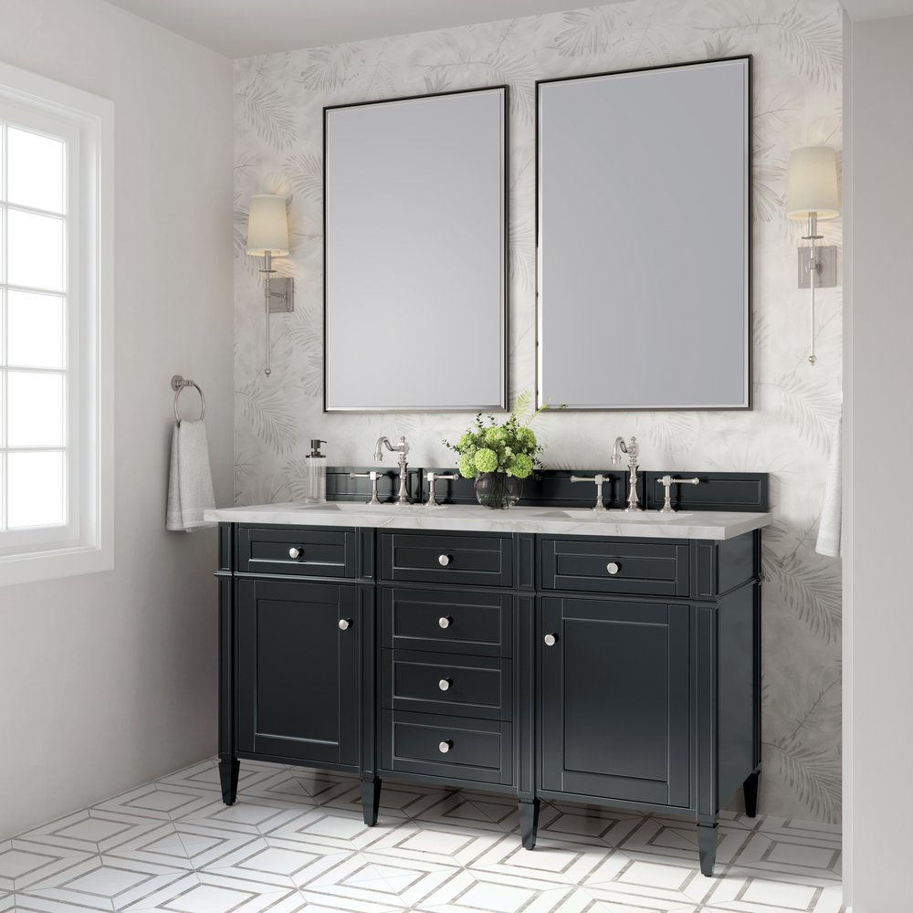 James Martin - Brittany 60" Double Vanity, Black Onyx w/ 3 CM Victorian Silver Silestone Top w/FreePower Wireless Charger - 650-V60D-BKO-FVSL view 5