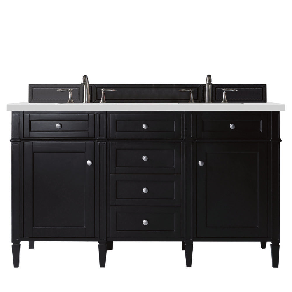James Martin - Brittany 60" Double Vanity, Black Onyx w/ 3 CM White Zeus Silestone Top - 650-V60D-BKO-3WZ view 1