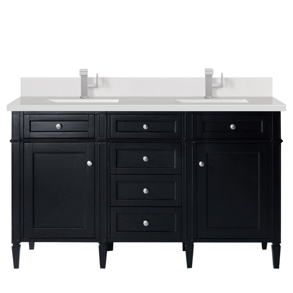 James Martin - Brittany 60" Double Vanity, Black Onyx w/ Single Hole 3 CM White Zeus Silestone Top & Backsplash - 650-V60D-BKO-1WZ view 1