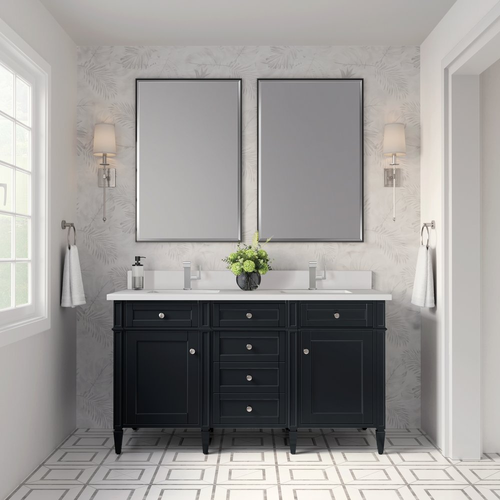 James Martin - Brittany 60" Double Vanity, Black Onyx w/ Single Hole 3 CM White Zeus Silestone Top & Backsplash - 650-V60D-BKO-1WZ view 3
