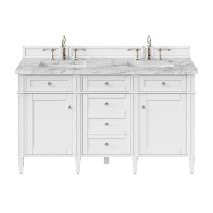 James Martin - Brittany 60" Double Vanity, Bright White Vanity w/ 3 CM Carrara Marble Top - 655-V60D-BW-3CAR view 1