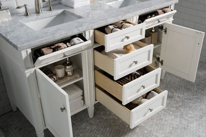 James Martin - Brittany 60" Double Vanity, Bright White Vanity w/ 3 CM Carrara Marble Top - 655-V60D-BW-3CAR view 5