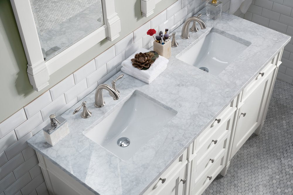 James Martin - Brittany 60" Double Vanity, Bright White Vanity w/ 3 CM Carrara Marble Top - 655-V60D-BW-3CAR view 6