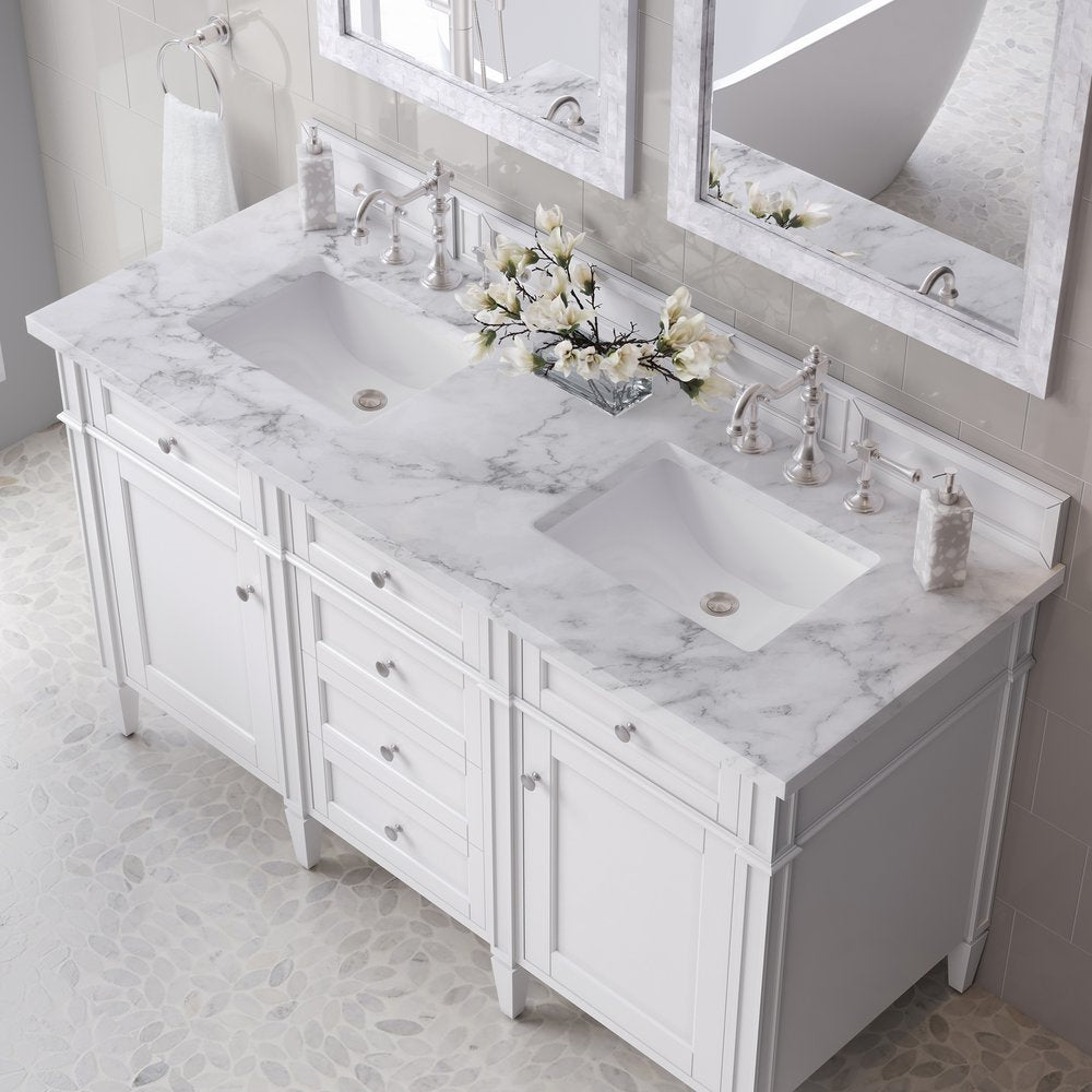 James Martin - Brittany 60" Double Vanity, Bright White Vanity w/ 3 CM Carrara Marble Top - 655-V60D-BW-3CAR view 8