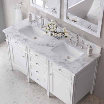 James Martin - Brittany 60" Double Vanity, Bright White Vanity w/ 3 CM Carrara Marble Top - 655-V60D-BW-3CAR view 8